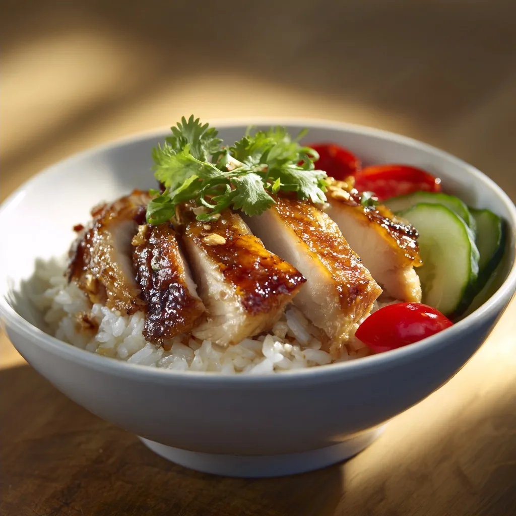 Healthy Chicken Rice Bowl with Broccoli and Sesame Seeds
